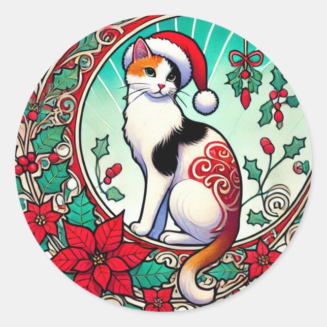Sticker Rond Calico Cat Christmas (Devant)