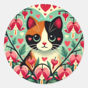 Sticker Rond Calico Chat amour