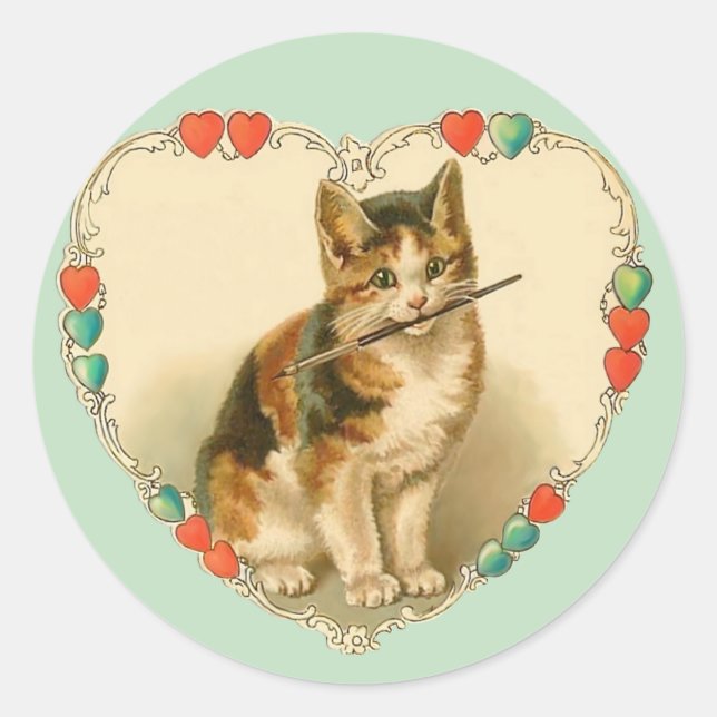 Sticker Rond Calico Kitten dans le coeur (Devant)