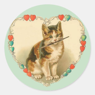 Sticker Rond Calico Kitten dans le coeur