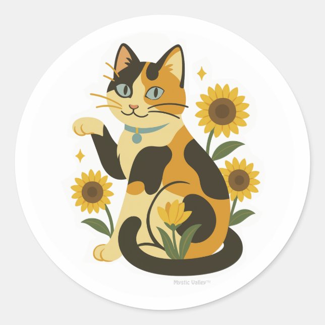 Sticker Rond Calico with Sunflowers  (Devant)