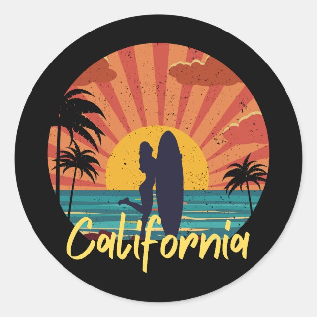 Sticker Rond California Beach (Devant)
