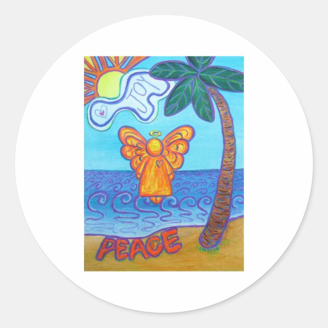 Sticker Rond California Beach Angel (Devant)