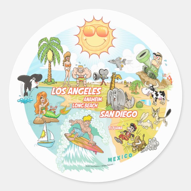 Sticker Rond California Beach Life (Devant)