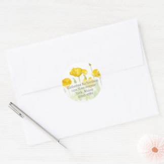 Sticker Rond California Poppy Flowers Adresse de retour