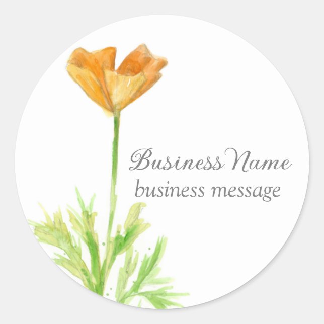 Sticker Rond California Poppy Orange Flower Business (Devant)