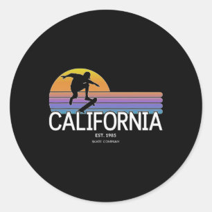 Sticker Rond California Skate Company Skateur Rétro Sunset