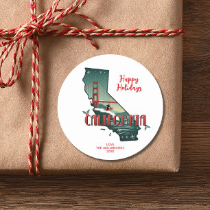Sticker Rond California State Happy Holidays Custom Text Année