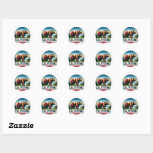 Sticker Rond Californie, Grizzly Bear,
