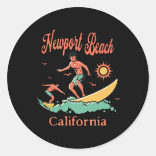 Sticker Rond Californie Newport Beach Ca Surfeur Surfant Pêche