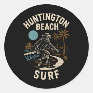 Sticker Rond Californie Surf Huntington Beach Surf Rétro Hommes