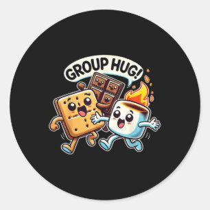 Sticker Rond Câlins de groupe drôles de guimauve S'mores Campin