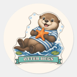 Sticker Rond Câlins de loutre Loutre flottante étreignant une é