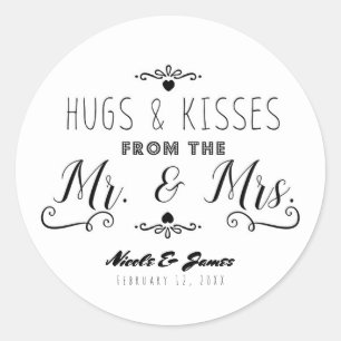 Sticker Rond CÂLINS ET BISOUS de la part de M. et Mme. Cadeau d