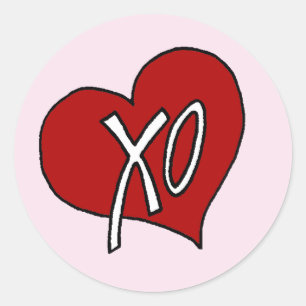 Sticker Rond Câlins et bisous Rouge XO Cœur Amour