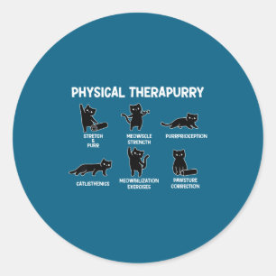Sticker Rond Calisthénie de blagues de physiothérapie féline