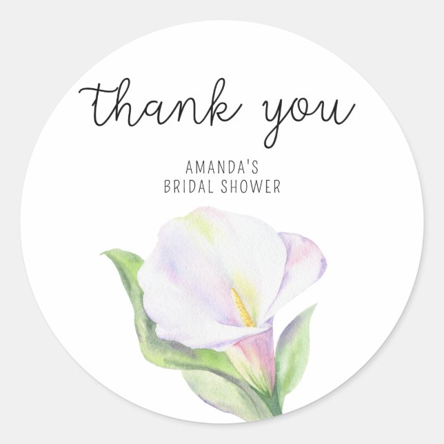 Sticker Rond Calla blanc - remerciement pour baby shower (Devant)
