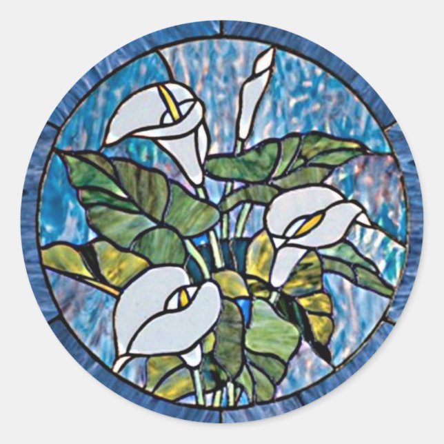 Sticker Rond Calla Lilies Stain Glass Look (Devant)