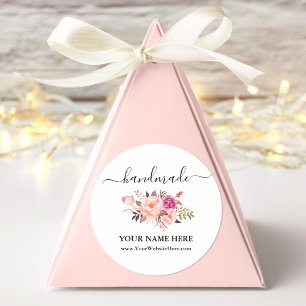 Sticker Rond Calligraphie Aquarelle artisanale Pink Floral