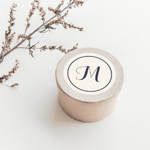 Sticker Rond Calligraphie bleu crème et marine Monogramme initi