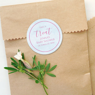 Sticker Rond Calligraphie bleue minimaliste Baby shower rose