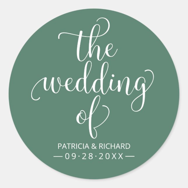 Sticker Rond Calligraphie Chic Moderne Le Mariage De Vert (Devant)
