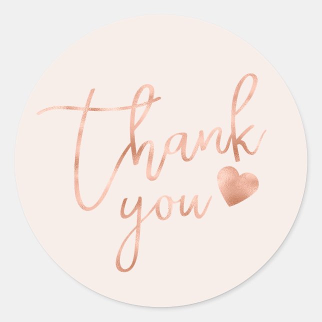 Sticker Rond Calligraphie Chic Rose Or Feuille Blush Merci (Devant)