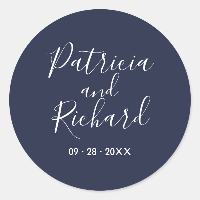 Sticker Rond Calligraphie Chic Simple sur Mariage Classe Bleu M (Devant)