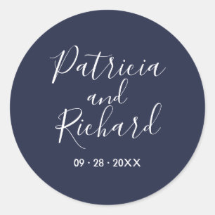 Sticker Rond Calligraphie Chic Simple sur Mariage Classe Bleu M