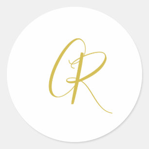 Sticker Rond Calligraphie couleur or monogramme moderne minimal