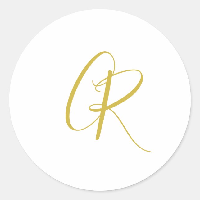 Sticker Rond Calligraphie couleur or monogramme moderne minimal (Devant)