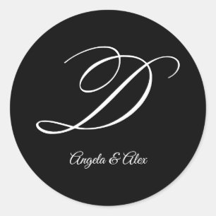 Sticker Rond Calligraphie de mariage Lettre D majuscule enjoliv