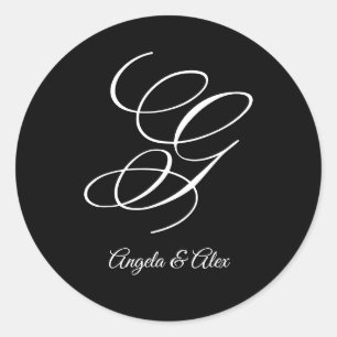 Sticker Rond Calligraphie de mariage Lettre G majuscule fantais