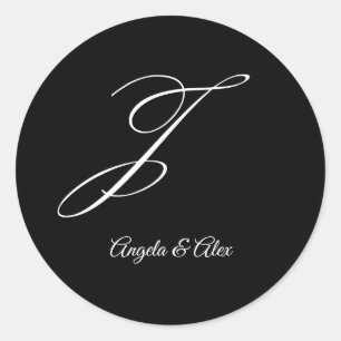 Sticker Rond Calligraphie de mariage Lettre J majuscule fantais