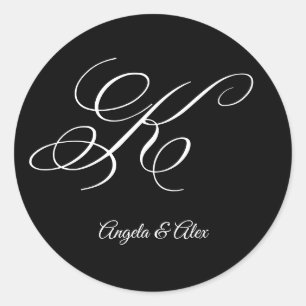 Sticker Rond Calligraphie de mariage Lettre K majuscule enjoliv