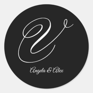 Sticker Rond Calligraphie de mariage Lettre V majuscule initial