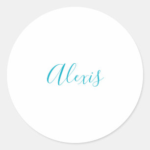 Sticker Rond Calligraphie de nom Script Plain Simple Blanc Bleu