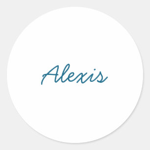 Sticker Rond Calligraphie de nom Script Plain Simple Blanc Bleu