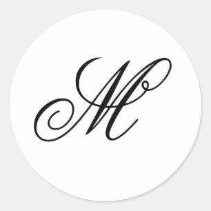 Sticker Rond Calligraphie de script fantaisie Monogramme blanc