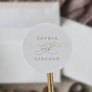 Sticker Rond Calligraphie d'or romantique Mariage Enveloppe Pho