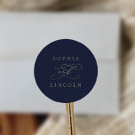 Sticker Rond Calligraphie d'or romantique | Phoques d'enveloppe<br><div class="desc">Ces calligraphie dorée romantique enveloppes mariage marine sont parfaites pour un simple mariage. Le design classique moderne comprend des tourbillons fantaisistes et des fleurs fantaisistes avec une magnifique typographie de feuille d'or en faux champagne. Personnalisez le étiquette avec les noms de la mariée et du marié. Remarque : Ce design...</div>