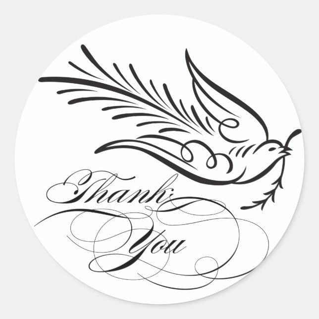 Sticker Rond Calligraphie Dove et Merci Texte (Devant)