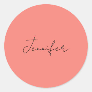 Sticker Rond Calligraphie Elégant Coral rose Plaine Nom simple