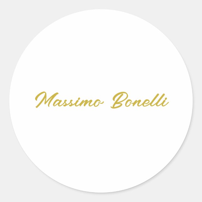 Sticker Rond Calligraphie Élégant Or Blanc Simple Nom (Devant)