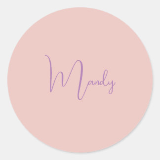 Sticker Rond Calligraphie Élégant Rose Or Plaine Nom simple