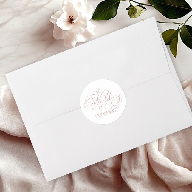 Sticker Rond Calligraphie Élégante Mariage Rose Gold (Créateur téléchargé)