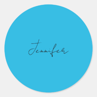 Sticker Rond Calligraphie Élégante Plaque Simple Nom Bleu