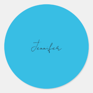 Sticker Rond Calligraphie Élégante Plaque Simple Nom Bleu