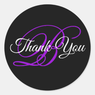 Sticker Rond Calligraphie Élégante Violet Remerciements Monogra