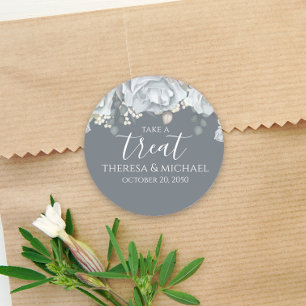 Sticker Rond Calligraphie Fleurie Bleu Poussiéreux Élégant Pren